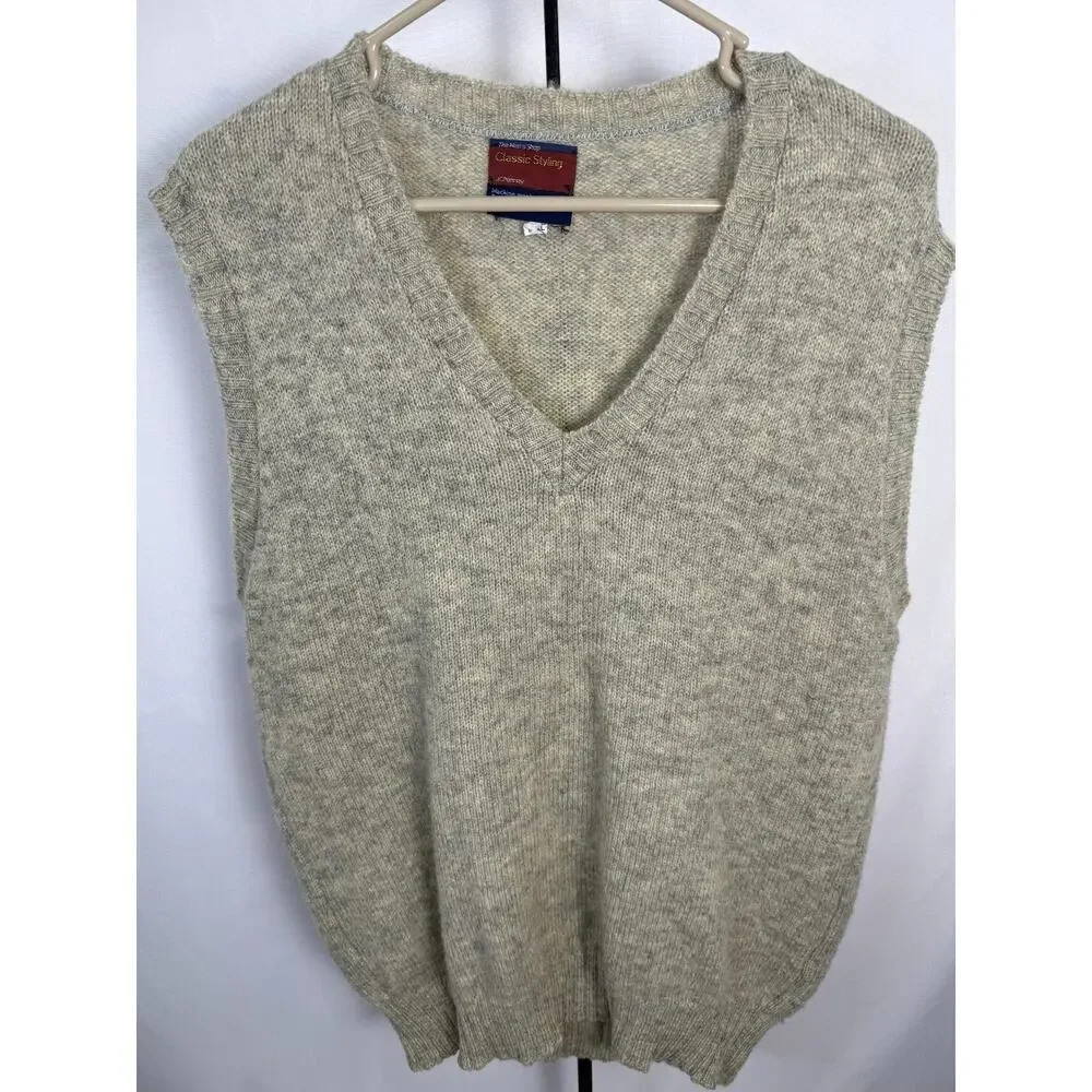 Vintage Shetland Wool Sweater Vest Heather Oatmeal Classic Cozy Large Tall